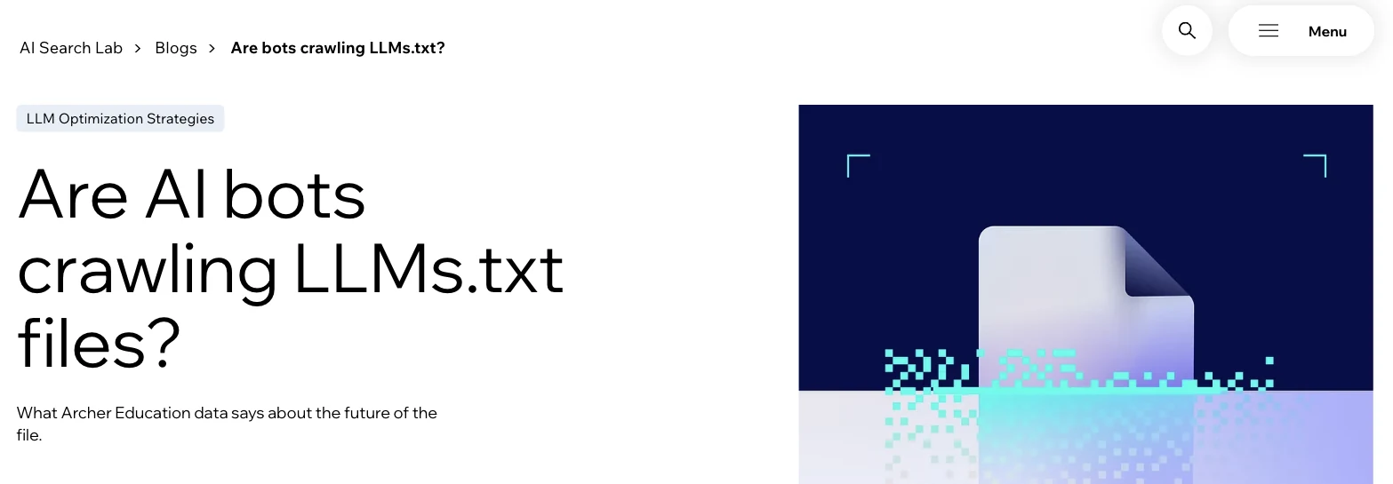 Ray Martinez's llms.txt research published on the Wix Studio AI Search Lab, are AI bots crawling LLMs.txt files